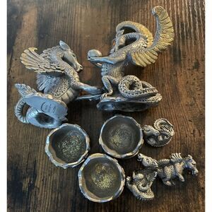 Rawcliffe Fantasy Pewter  2003 Collectible Dragon family of 5 with rhinestones